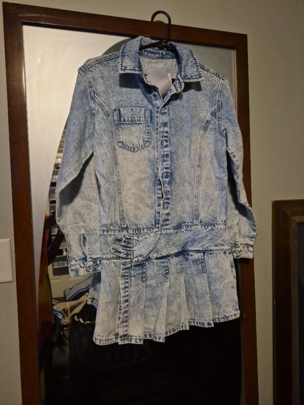 Acid Wash Denim Jacket Dress - Light Blue